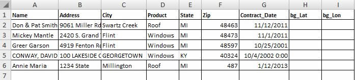Customer spreadsheet